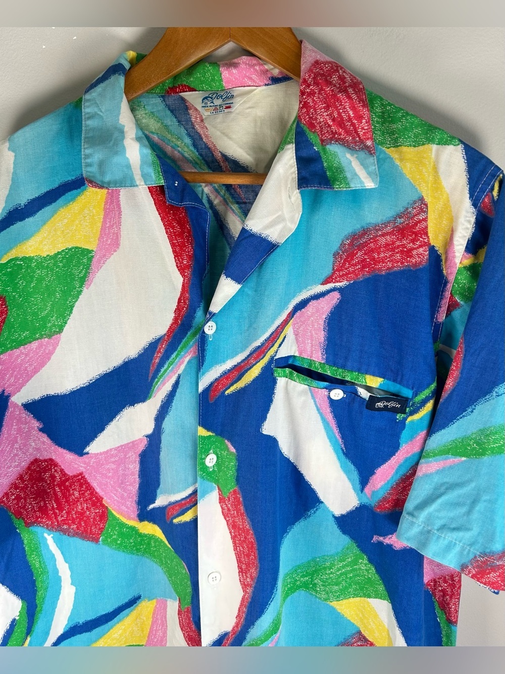 Vintage 80s/90s Dolfin Men’s Shirt L Funky Fresh Colorful Abstract Hip Hop RARE - Picture 4 of 13